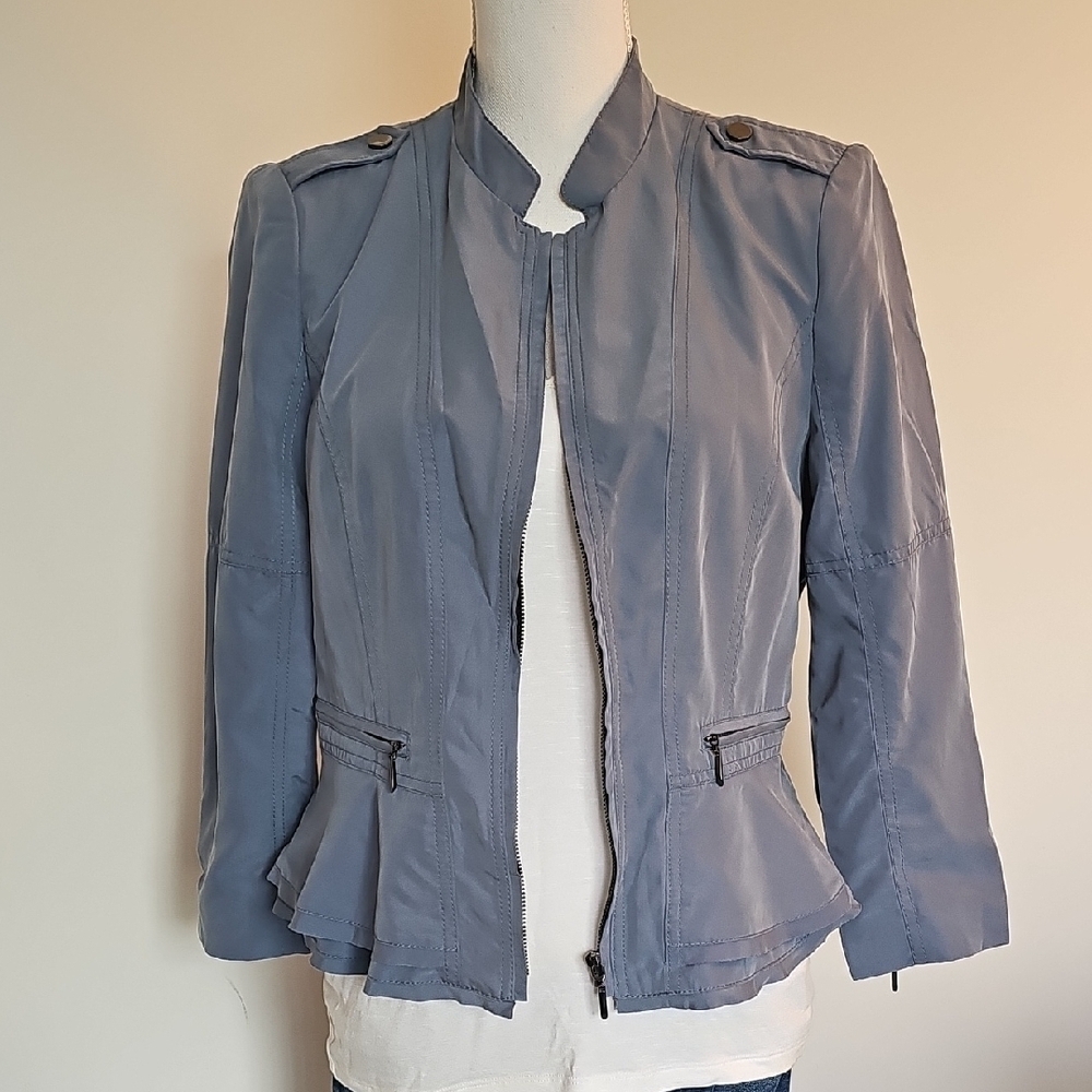White House Black Market Light Blue Gray Peplum Blazer